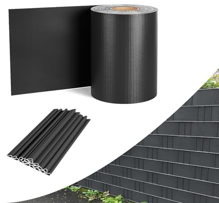 MAYTIIMO PVC Sichtschutzstreifen Doppelstabmatten Sichtschutz Zaun Zaunfolie für Windschutz Garten Gartenzaun, inkl. 20 Befestigungsclips (35m x 19cm, Anthrazit)