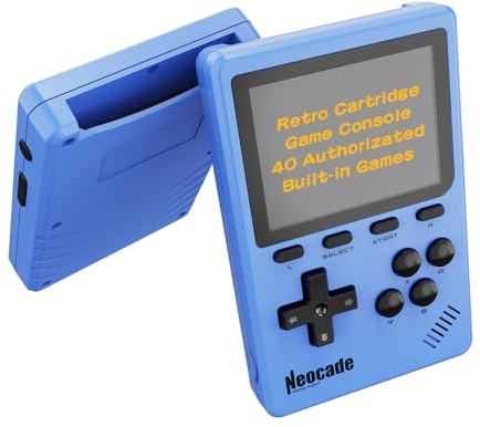 Neocade Console de Jeu Vidéo Portable Rétro, 40 Jeux Rétro sous Licence Authentique Pico Préinstallés, Compatible avec Cartouche PIKO/GBA – Bleu