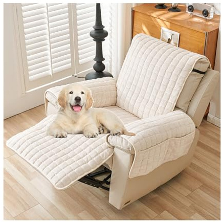Sesselschoner Sesselauflage, Sesselschoner for Relaxsessel, Sesselschoner for Fernsehsessel mit armlehne Anti-Rutsch, Relaxsessel Bezüg Sesselüberzug for Zuhause mit Kindern und Haustieren Hund(Beige