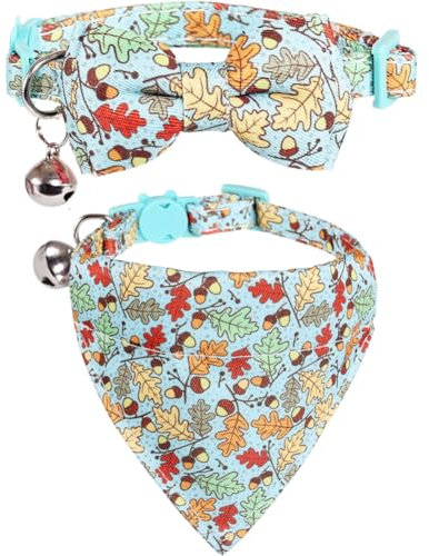Katzenhalsband für den Herbst, mit Fliege, Bandana und Glöckchen, Herbsturlaub für Kätzchen, verstellbare Sicherheit