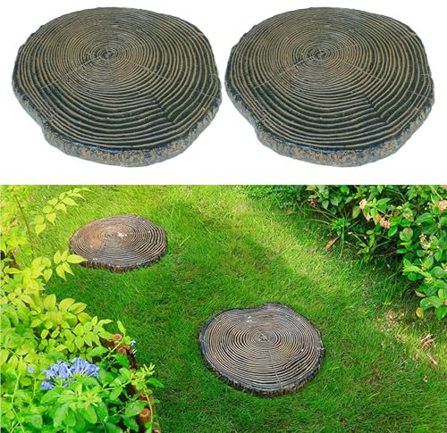 Dekorative Trittsteine für den Garten, strapazierfähig, wetterfest, für Hofdekoration, Holzförmige Pflastersteine für Veranda, Rasen, Gehwege, 51 x 45 cm, 2 Stück