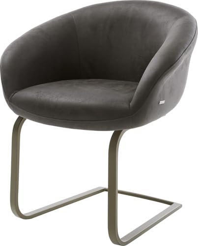 DELIFE Schwingstuhl Vinka-Flex mit Armlehnen Freischwinger flach Effektfinish Titan Mikrofaser Anthrazit Vintage Taschenfederkern