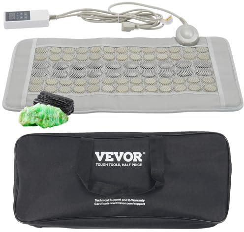 VEVOR Tappetino Riscaldante a Infrarossi lontani, 52 Pietre Giada Naturale 20 Tormalina, Tappetino Riscaldante Alleviare Dolore Schiena, 39 °C-70 °C con Controller e Spegnimento Automatico 60x40 cm