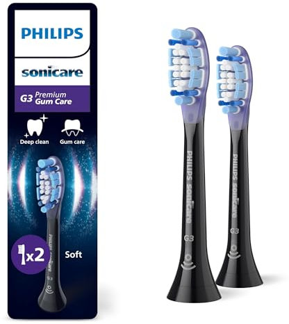 Philips Sonicare G3 Premium Gum Care, cabezales de cepillo dental de repuesto originales, negro, paquete de 2, HX9052/88