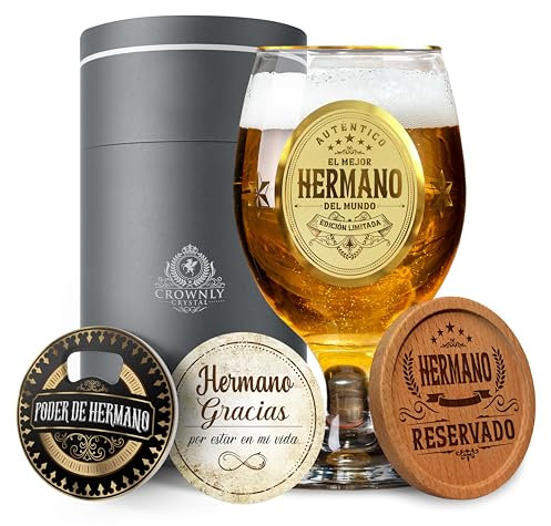 CROWNLY CRYSTAL® Regalos Hermano Copas De Cerveza Regalos Personalizados Regalos Originales Para Hermanos Regalos Originales Para Hombre Regalo Cumpleaños Hombre Regalo Original Copa Cerveza