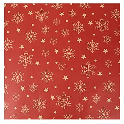 Lot de 8 feuilles de papier cadeau de Noël en vrac, 74 x 50 cm en feuilles pliées, papier kraft recyclable, papier cadeau rétro, motif flocons de neige rouges et blancs et sapin de Noël pour vacances,