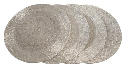 CB Home & Style Platzset mit Perlen rund 35 cm Tischset 4er Set Pack Glasperlen Deko Untersetzer (Silber)