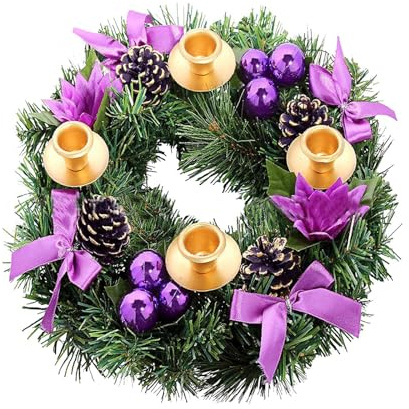Adventskranz Künstlich, Tischkranz für Weihnachten, Weihnachtskranz mit Kerzenhalter, Adventskranz Teelichter, Weihnachtskranz Dekokranz mit 4 Kerzenhaltern Advent Weihnachten Deko Tisch (A-011)