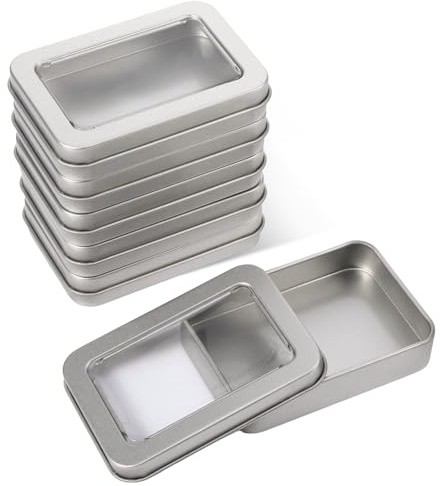 6 Stück Metalldosen mit Deckel, Aufbewahrungsbox Metall Rechteckige,Blechdose mit Deckel, Blechdose mit Transparentem Fenster,Kleine Metalldose mit Klarem Fensterdeckel,Metalldosen mit Deckel(Silber)