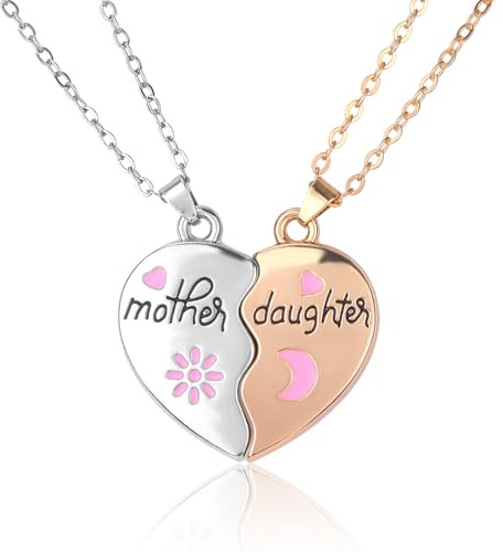 2 Pezzi di Collane Abbinate, Collana a Forma di Cuore per la Mamma Collana Magnetica Abbinata per la Famiglia Collana per la Famiglia in 2 Parti Gioielli per la Famiglia (Oro, Argento)