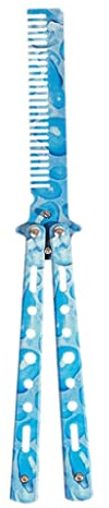 Kammtrainer Edelstahl Ungeschärfter Slice Butterfly Trainingskamm für Anfänger Aqua Blue Stahl Klappkamm Übungsschwerter Trainingswerkzeug Übungskammtrainer Butterfly Trainingskamm