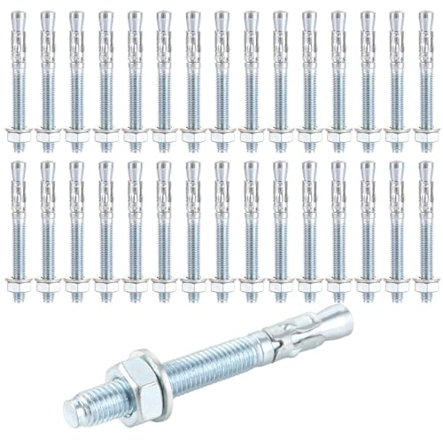 LOLYSIC 30 tacos galvanizados para cargas pesadas, M10 x 90 mm, anclajes para hormigón, para cargas pesadas con disco y tuerca, anclaje de perno, tacos de acero, tacos para cargas pesadas para