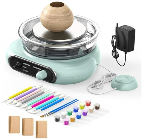 Juqoyue Mini-Töpferscheiben-Set - Elektrische Tonscheibe mit Drehteller und Fußpedal, Keramikmaschine mit Einstellbarer Geschwindigkeit, EU-Stecker