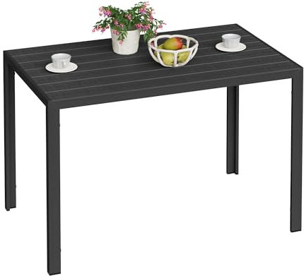 WOLTU Gartentisch Balkontisch Aluminium WPC Tisch eckig für 4-6 Personen Esstisch Outdoor Terassentisch 116x74x70 cm, Schwarz