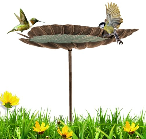 Sghtil Bain d'oiseaux de jardin – Bain d'oiseaux debout en métal, statue décorative en forme de colibri en fonte pour balcon, cour, cour