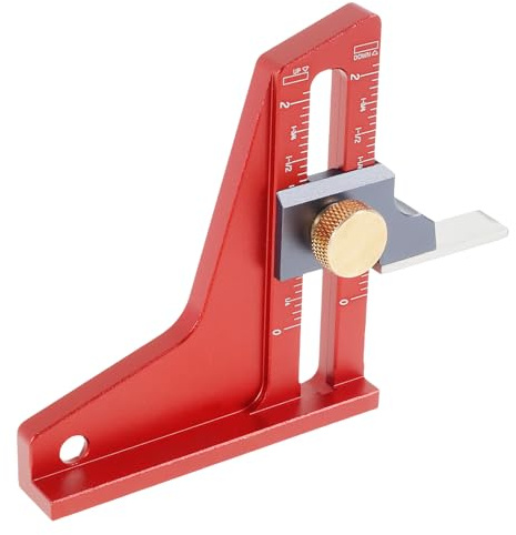 Höhenmesser, Holzbearbeitungswerkzeug, Tiefenmesswerkzeug, Aluminiumlegierung, 0-5,1 cm Höhen-/Tiefenmessgerät für Tischfräse, Bohrmaschinen, Sägen (1 Stück, rot)