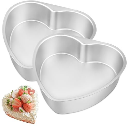 Yumatouch 20,3 x 6,3 cm alluminio a forma di cuore tortiera a forma di cuore antiaderente Cheesecake Teglia per San Valentino, anniversario di matrimonio, festa, 2 pezzi