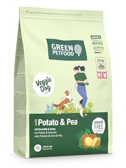 Green Petfood VeggieDog med potatis och ärta (1 x 3 kg) | Vuxen | Premium torrfoder för vuxna känsliga hundar | vegetarisk och vetefri | med utsökt sötkartfrukt | 1-pack