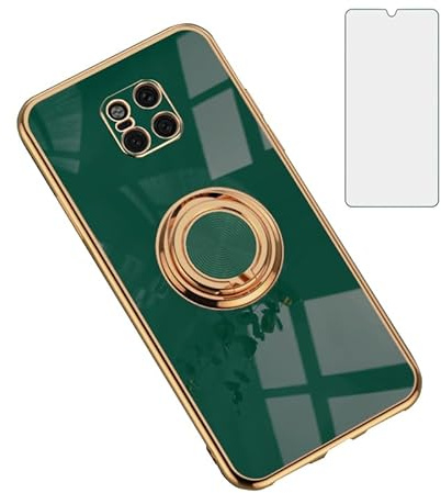 Asuwish Phone Case for Huawei Mate 20 Pro and Ring Holder Kickstand with Tempered Glass Screen Protector Cover Slim Silicone Protective Cell Accessories Hawaii Mate20Pro Mate20 20Pro Women Men Green