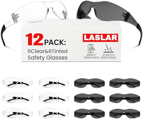 Safety Glasses for Work 12 pack(6pack Clear Safety Googles+6pack Tinted Safety Googles) Scratch & Impact Resistant eye protection glasses for Construction, Outdoor Sports Gifts for Valentine's Day Men
