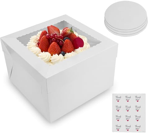 EILYGK 5 Set 12 inch Cake Boards and Box, 12x12x8 White Cake Box with Display Window for Christmas, Birthday, Wedding