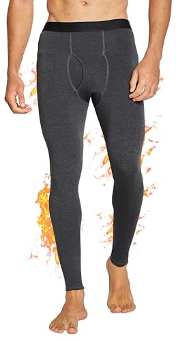 YESWEL Pantalon Thermique pour Hommes avec Braguette, sous-vêtement Long Chaud, Fonctionnel pour Le Ski d'hiver (Gris Foncé, L)