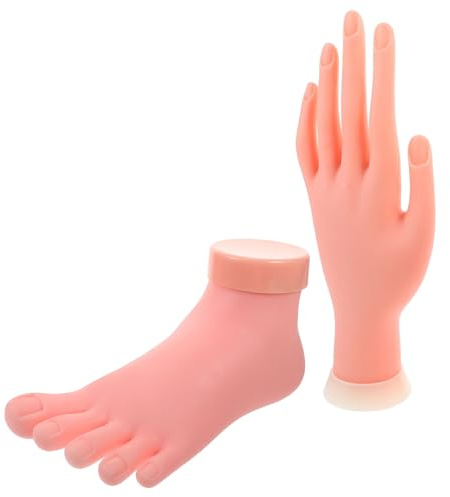 PENIKOKO Lot De 2 Modèles De Manucure Fausse Main Gauche Et Pied Souple Pour Pratiquer Nail Art, Taille Réaliste, Matériel Lisse Solide, Entraînement Débutants Et Professionnels