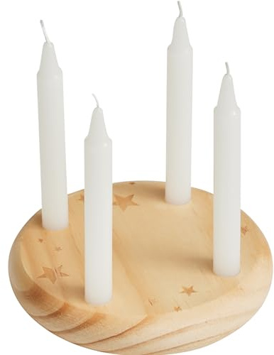Small Wooden Advent Wreath 4 Christmas - Round with 4 Candles | Diameter 12 cm | Lasered Christmas Ornaments | Decorative Mini Wooden Advent Wreath for Customising