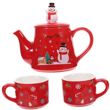 DECOMELODY Christmas Themed Tea Pot and Cup Set Decorative Tea Pot Ceramic Teaware Cup Gifts for Women