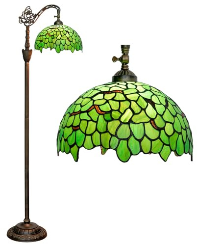 BOTOWI Lámpara de pie Estilo Tiffany Lámpara de Vidrio Manchado Lámpara arqueada 12X18X63 Pulgadas Cuello de Cisne Esquina Ajustable Luz de Lectura de pie Decoración Dormitorio Sala de Estar,Wisteria