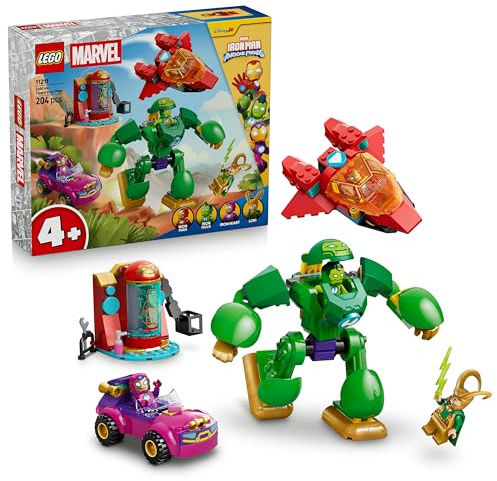 LEGO | Marvel Loki vs. Team Iron Man - Superhero Toy w/Car, Plane, Mech Figure & 4 Minifigures - Gift for 4+ Year Old Boys & Fans of the Iron Man and His Awesome Friends Show - 11211