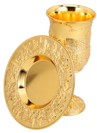 Toyvian Copa De Kidush De Metal Dorado con Platillo Juego Copa Sagrada para Shabat y Pésaj Vaso De Licor Judaico para Uso Festivo