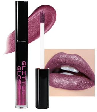 Rouge a Levre Pailleté Métallique, Violet Foncé Rouge à Lèvres Longue Tenue | Rouge a Levre Sans Transfert Waterproof, Lip Stain Hydratant, Brillant Lip Gloss Highly Pigmented, Maquillage Femme