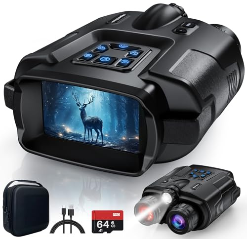 Haokoo Jumelles Vision Nocturne 4K avec Écran 3 HD, Portée 600m, Batterie 5000mAh, Zoom numérique 8X, étanche IP65, Lampe Tactique, Carte 64GB – Chasse, Observation, Camping