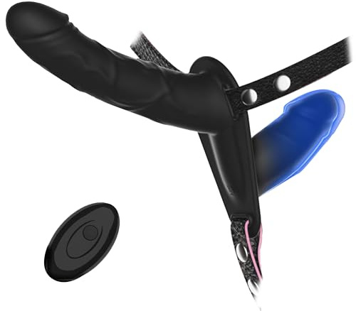Strap-On avec vibration pour couples - Double gode 16 cm/9 cm, 10 modes de télécommande Fops D51
