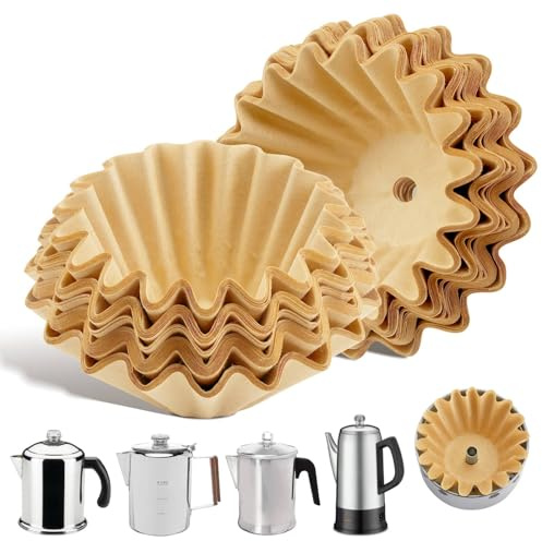 150 Stück Kaffeefilter, Kompatibel mit COLETTI Bozeman Kaffee-Perkolator, Ungebleichte Perforierte Filter für Farberware 8 Tassen/12 Tassen
