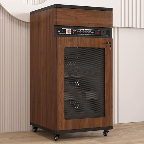 HOLGVE Gabinete de Audio HiFi, Mueble For Equipo De Sonido con Cajón Y Cerradura, Soporte Móvil For Vídeo con Orificio For Cables, Estantes Ajustables, Soporte For TV(Brown,52x55x108CM)