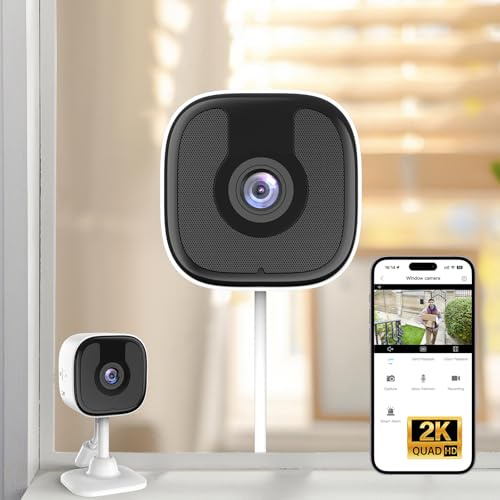 3 MP 2K fönsterkamera, 2,4 GHz och 5 GHz WiFi inomhus utomhuskamera för hemsäkerhet med AI-färg mörkerseende, person och rörelsedetektion, 24/7 inspelning, IP65 vattentät, fungerar med Alexa/Google