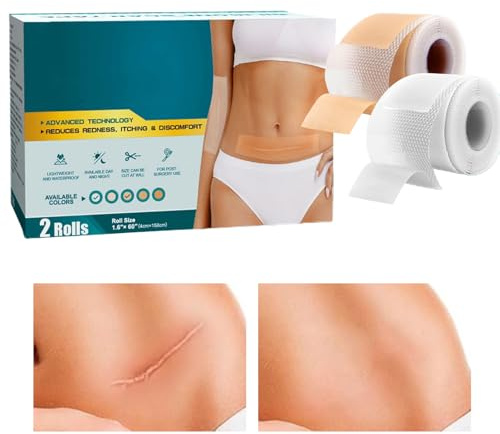 Pansements anti-cicatrices en silicone - Pansement hydrocolloïde - 2 rouleaux de films de soins de la peau coupables - Pour césarienne, brûlure, raffermissement de la paroi abdominale, épaules, bras
