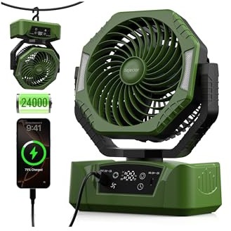 kejector 24000mAh Ventilator Akku Camping Ventilator mit Licht USB Powerbank Outdoor Digitalanzeige Tischventilator mit Fernbedienung Tragbarer Camping Zubehör 6 Geschwindigkeitsstufen Für Zelt Auto