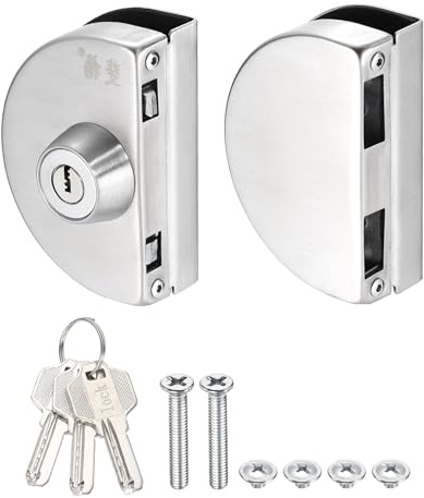 PATIKIL Serrure Pour Porte En Verre, 304 Acier Inoxydable Serrure Sans Cadre Pour Porte En Verre Type Double Battant Pour 10-12mm Epaisseur Avec 3 Clés Pour Hotel Bureau Magasin, Silver