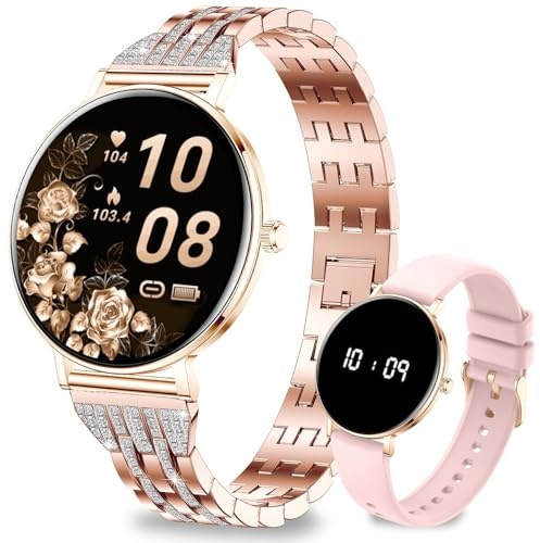 Fitoncloud Smartwatch Donna, 1.32 AMOLED Display Smart Watches, 8mm Ultra Sottile, 7 Giorni di Batteria, Chiamate BLE5.3, Frequenza Cardiaca, Sonno, Contapassi, IP68 Orologio Fitness per Android iOS
