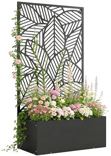 Outsunny Jardinera elevada con enrejado, jardinera independiente o para montaje en pared, jardinera de metal, jardinera para plantas trepadoras, jardín, 60 x 30 x 113 cm