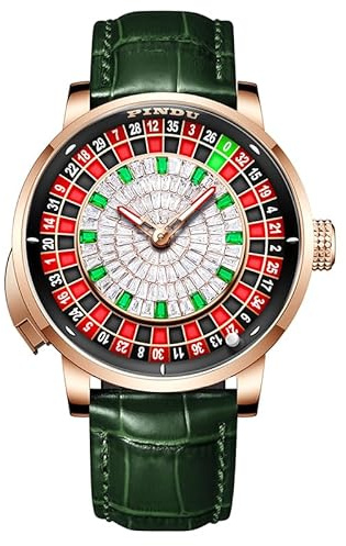 P PINDUER 1.8 inch Roulette-Uhr Herren Uhr，Automatik Uhr Herren mit Japanischem NH35 Werk，5ATM Wasserfest Herrenuhr Automatik，Roulette Design Automatikuhr Herren