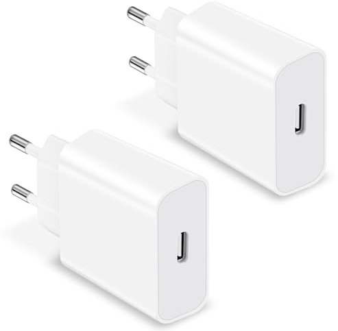 2 Pack EU Travel Adapter Charger, 20W European Plug Adapter Fast Charging EU Europe Travel Adaptor USB C Fast Charger Plug for iPhone 17 16 15 14 13 12 11 Pro Max, iPad Pro/Air, Samsung Galaxy