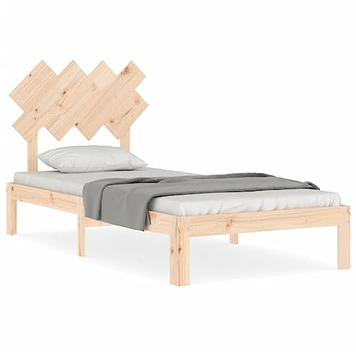 Qnhdfrt Massivholzbett 90x190 cm aus massivem Kiefernholz, Bettgestell inklusive Lattenrost und Kopfteil, Stabiles Einzelbett im rustikalen Naturdesign für Schlafzimmer