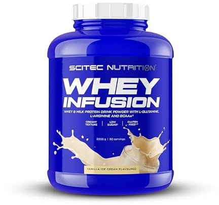 Scitec Nutrition Whey Infusion - Vassle- & Mjölkproteinpulver med BCAA, L-Glutamin, L-Arginin - Lågt Socker, Glutenfri, Fiberrik, 2000 g, Vaniljglass