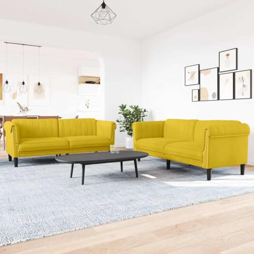 Augerqir 2 teiliges Sofagarnitur Set aus gelbem Samt, 2 Sitzer Sofa und 3 Sitzer Sofa, Polstergarnitur mit Armlehne, Rückenlehne, Wohnzimmer und Lounge geeignet, platzsparend, für entspannung