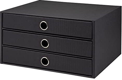 Rössler SOHO 3er Schubladenbox A4 aus Papier | Büro Organizer Schreibtisch| Schubladen Organizer Büro Zubehör & Bürobedarf | Schreibtisch Organizer Box | 34 x 25 x 19 cm | 1 Stück | Farbe: Schwarz