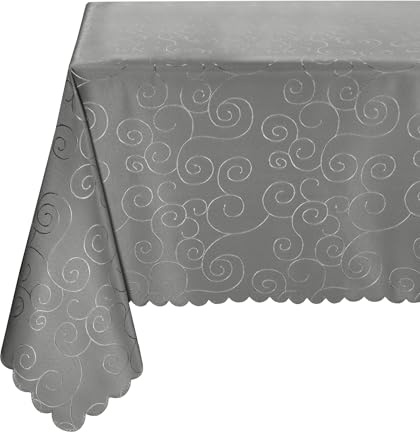 BEAUTEX Damast Tischdecke Ornamente oval 135x180 Dunkelgrau bügelfrei edel | fleckenabweisend, Lotuseffekt, formstabil, strapazierfähig, eleganter Glanz, hochwertige Tischwäsche für Alltag & Anlass